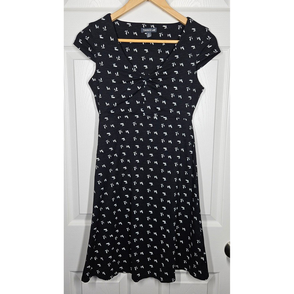 Toad&Co Rosemarie Dress Womens XS Black White Leaf AOP Organic Cotton A-Line